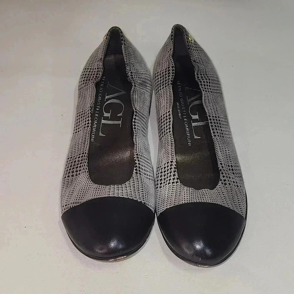 AGL ATTILIO GUISTI LEOMBRUNI 35.5 USED PLAID LEATHER/CAP TOE BALLET FLATS - Picture 5 of 6